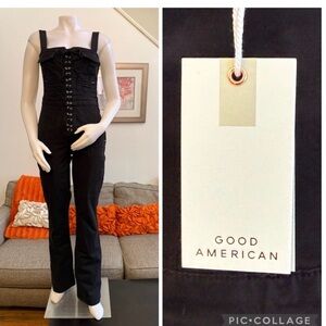 NWT Good American Black Lace-Up Utility Twill Jumpsuit